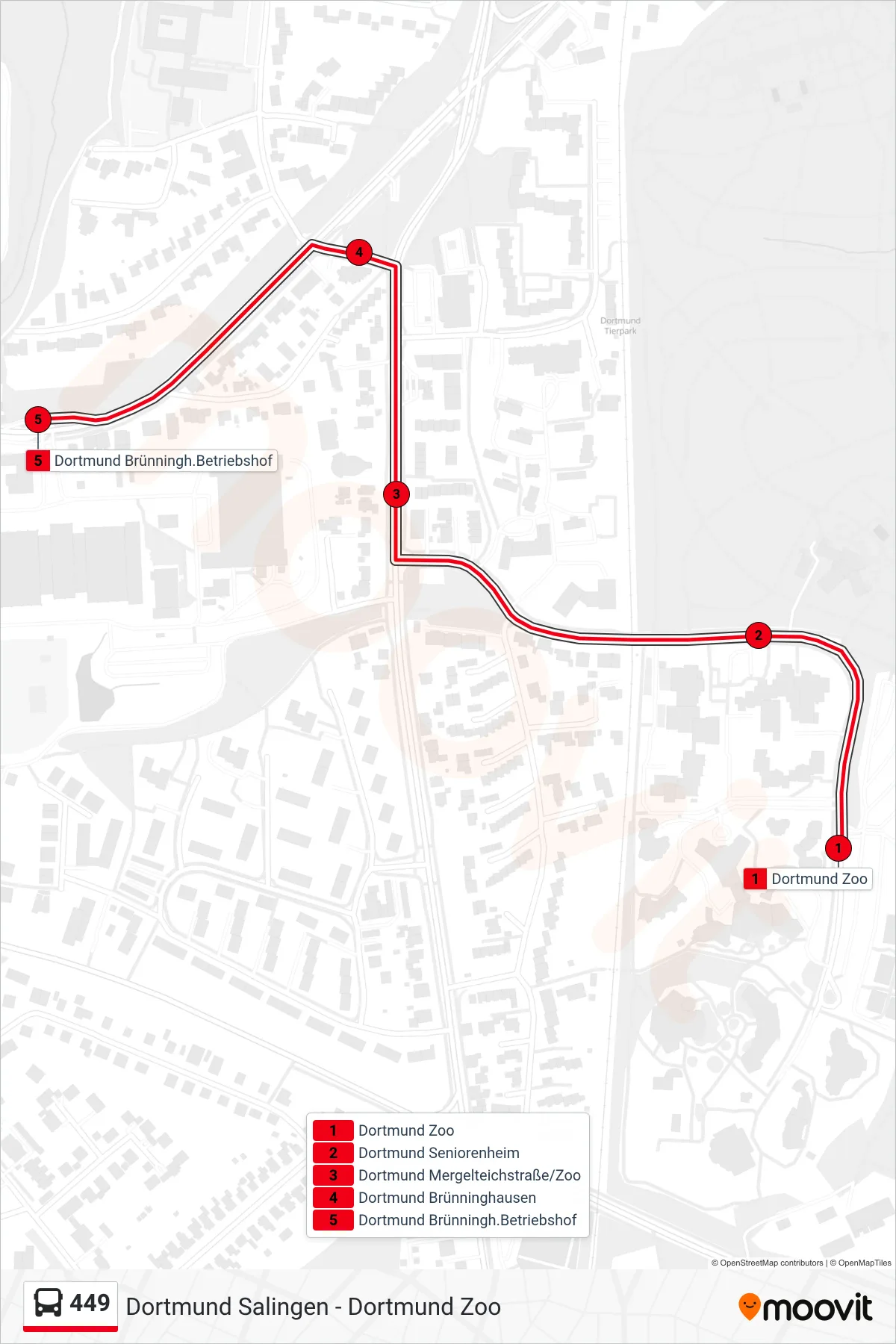 Linie 449 (Bus) Richtung Dortmund Brünningh.Betriebshof: Route und Haltestellen auf der Karte