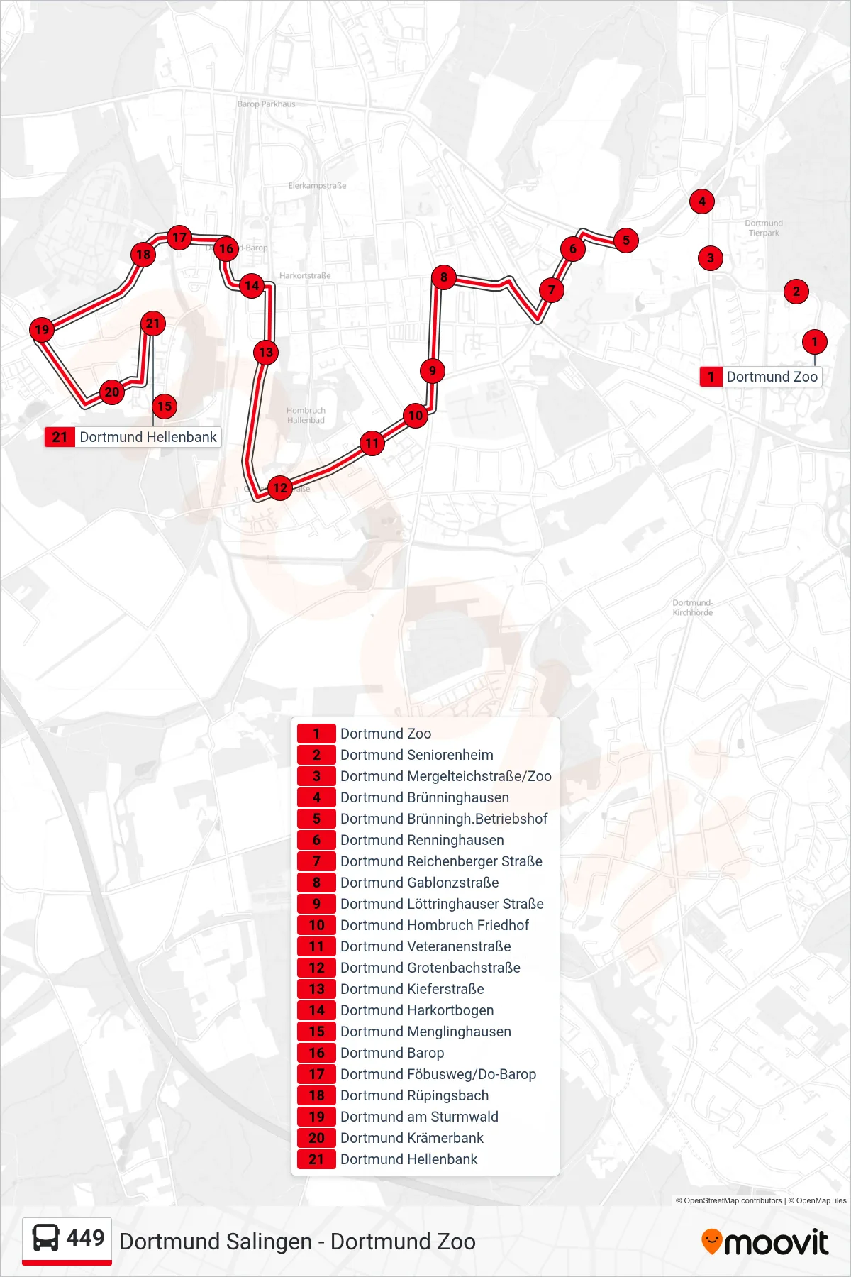 Linie 449 (Bus) Richtung Dortmund Hellenbank: Route und Haltestellen auf der Karte