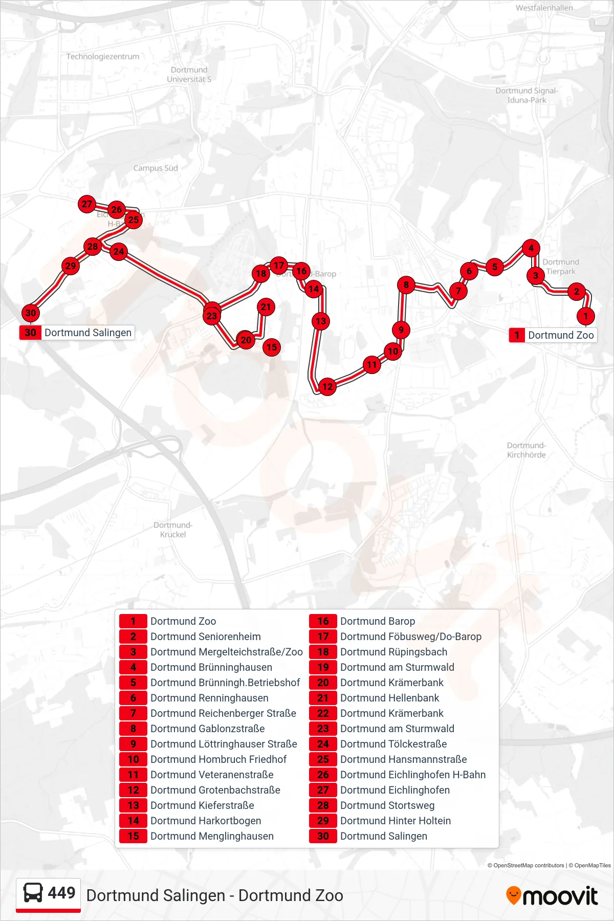 Linie 449 (Bus) Richtung Dortmund Salingen: Route und Haltestellen auf der Karte