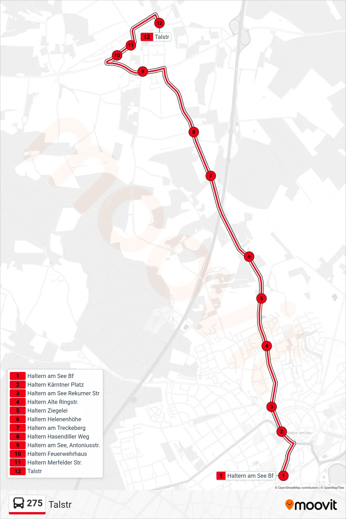 Linie 275 (Bus) Richtung Talstr: Route und Haltestellen auf der Karte