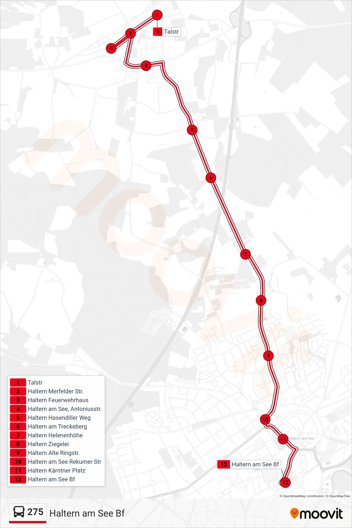 Linie 275 (Bus) Richtung Haltern am See Bf: Route und Haltestellen auf der Karte