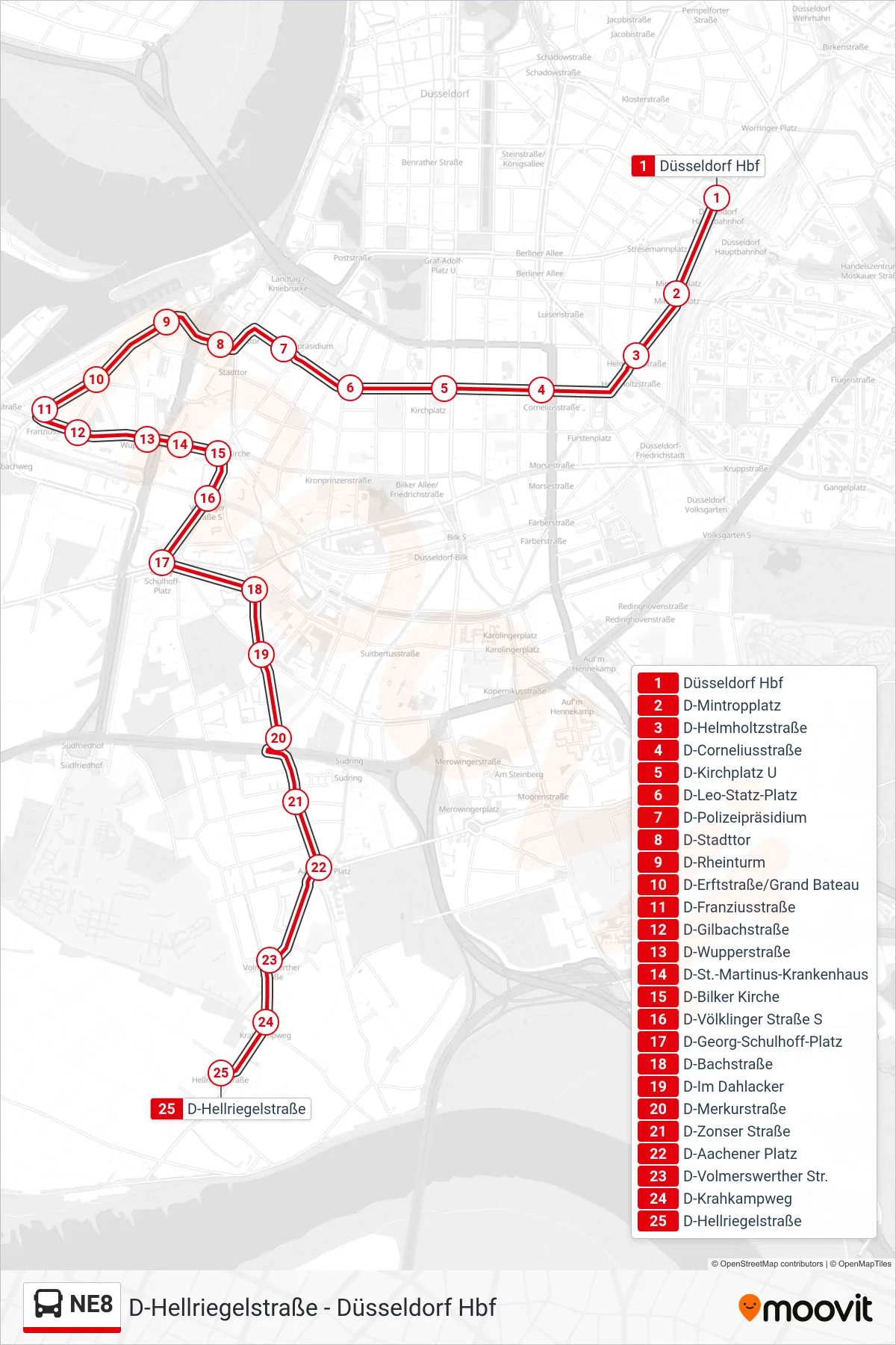 Linie NE8 (Bus) Richtung D-Hellriegelstraße: Route und Haltestellen auf der Karte