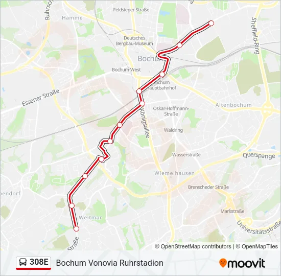 308E Bus Line Map