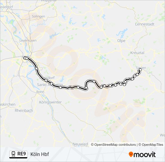 Поезд RE9: карта маршрута