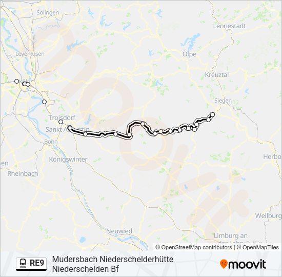 Поезд RE9: карта маршрута