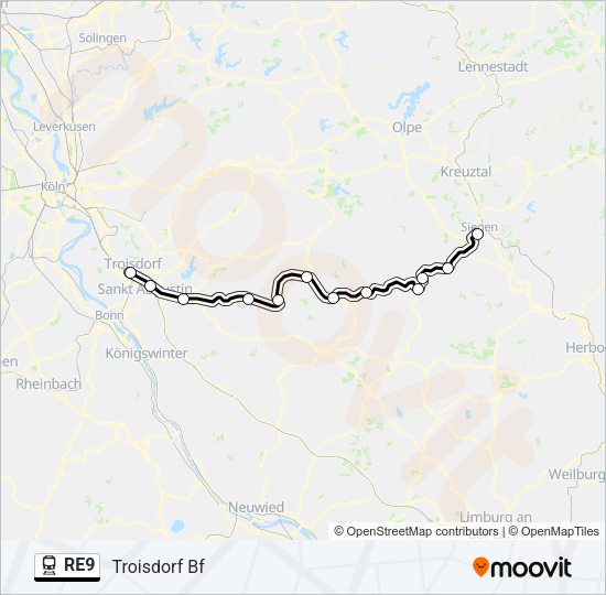 Поезд RE9: карта маршрута