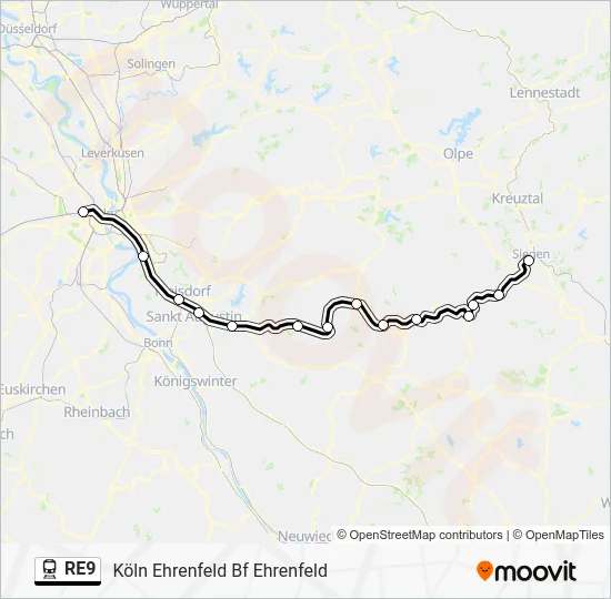 Поезд RE9: карта маршрута