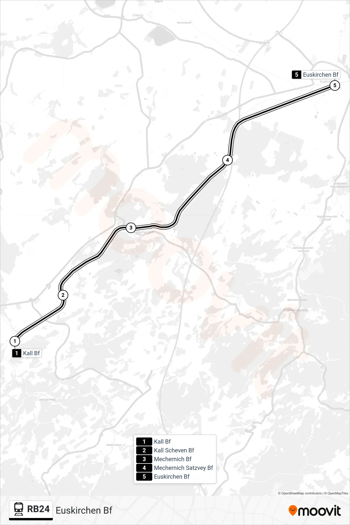 Linie RB24 (Bahn) Richtung Euskirchen Bf: Route und Haltestellen auf der Karte