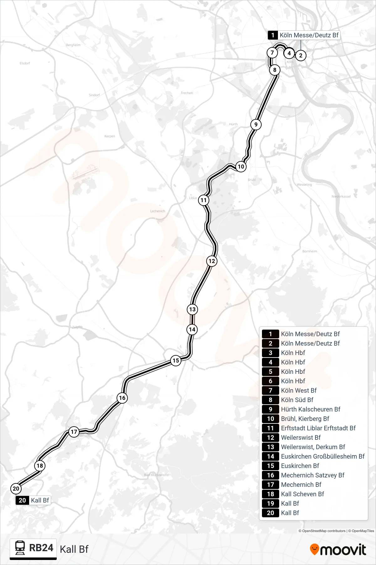 Linie RB24 (Bahn) Richtung Kall Bf: Route und Haltestellen auf der Karte