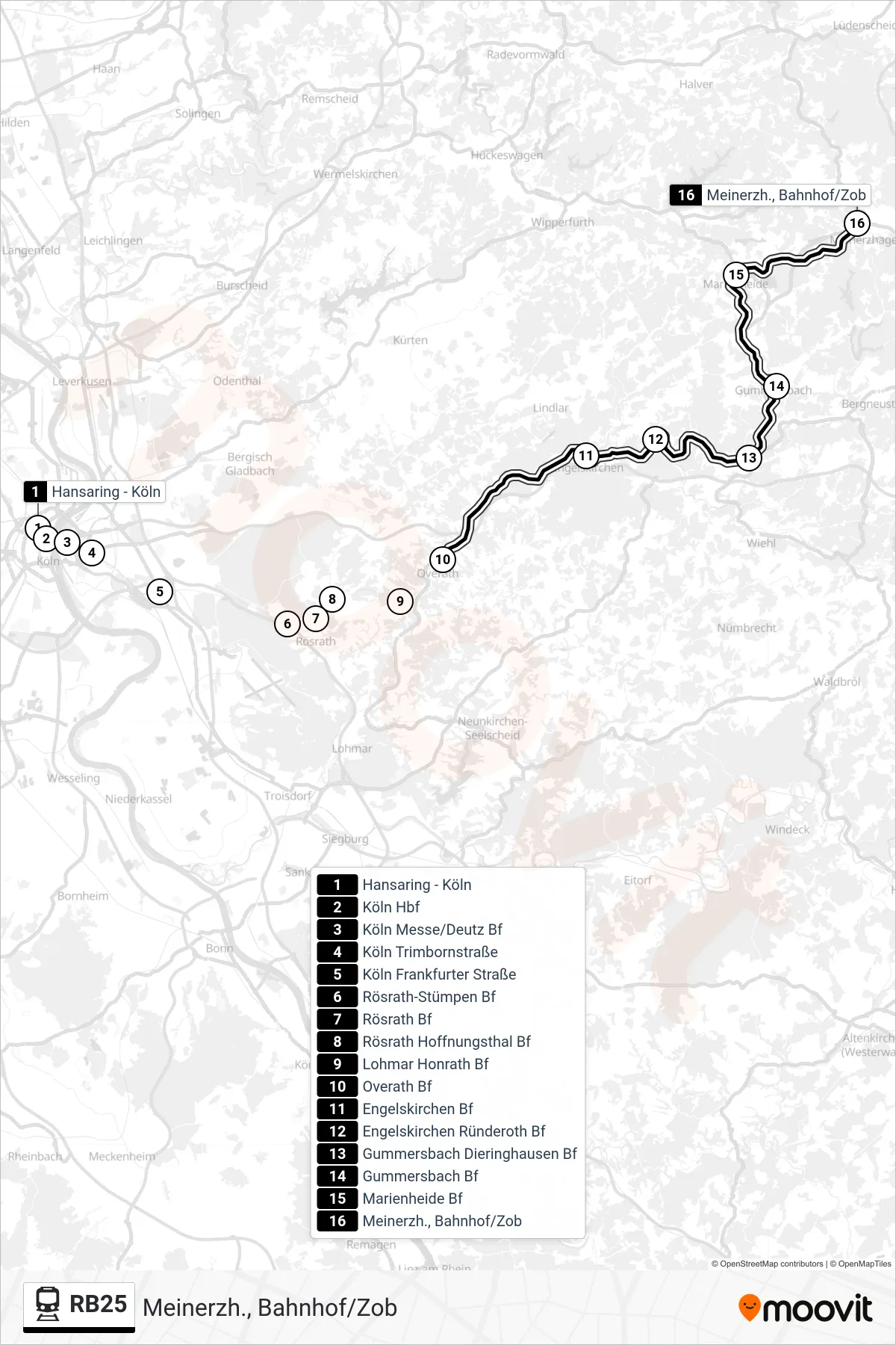 RB25 train Line (Meinerzh., Bahnhof/Zob) route and stops on a map