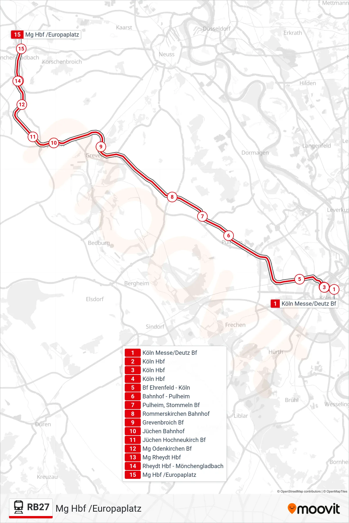 Linie RB27 (Bahn) Richtung Mg Hbf /Europaplatz: Route und Haltestellen auf der Karte