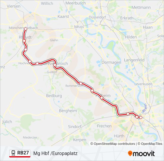Поезд RB27: карта маршрута