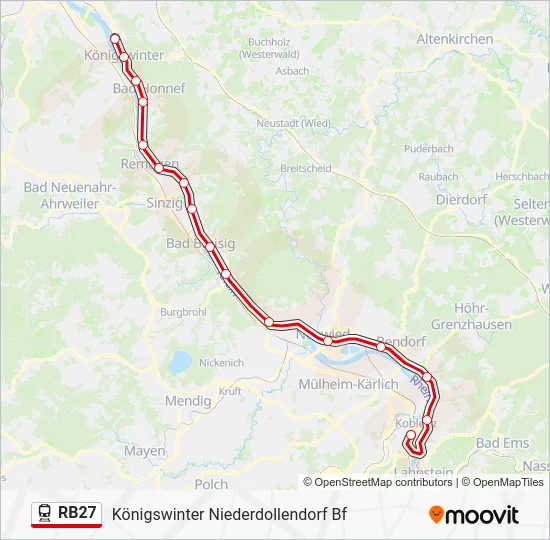 Поезд RB27: карта маршрута
