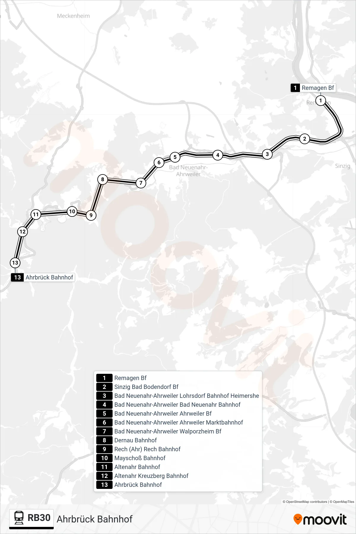 Linie RB30 (Bahn) Richtung Ahrbrück Bahnhof: Route und Haltestellen auf der Karte