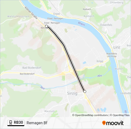 Поезд RB30: карта маршрута