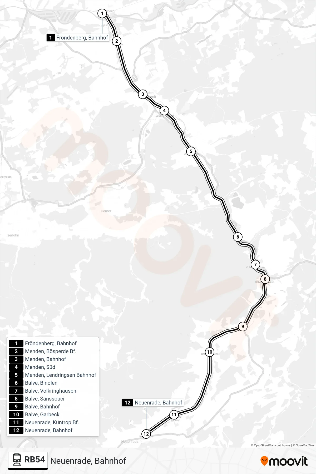 Linie RB54 (Bahn) Richtung Neuenrade, Bahnhof: Route und Haltestellen auf der Karte