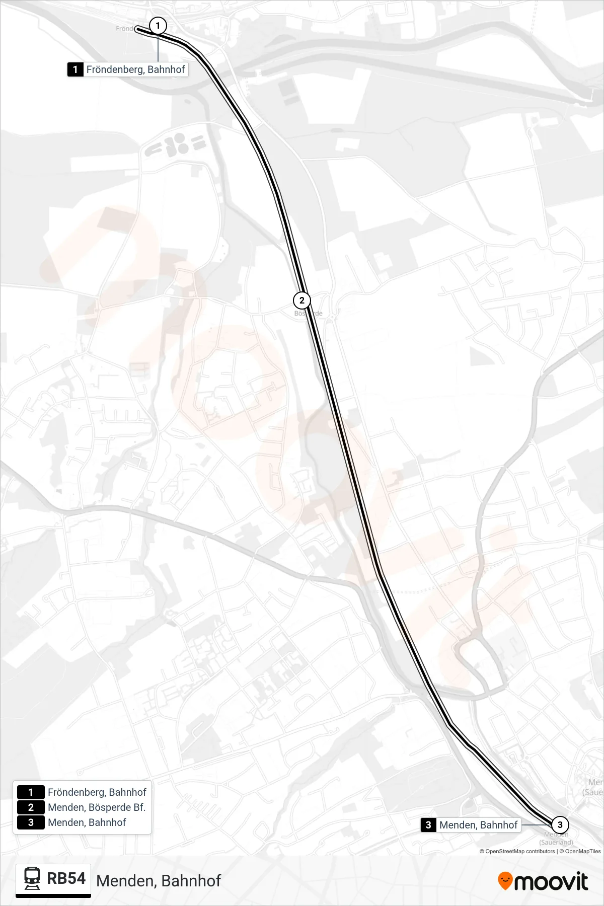 Linie RB54 (Bahn) Richtung Menden, Bahnhof: Route und Haltestellen auf der Karte