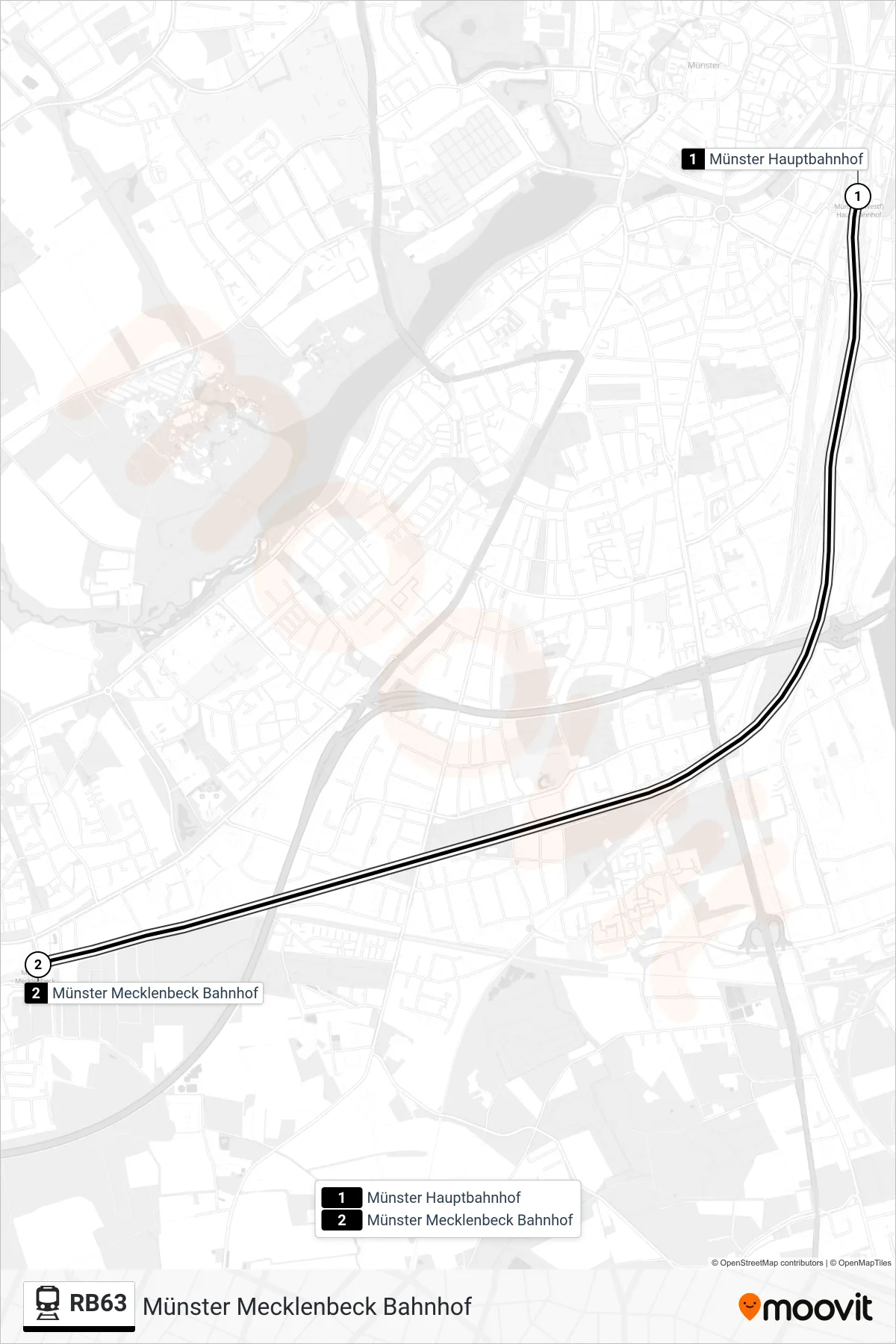 Linie RB63 (Bahn) Richtung Münster Mecklenbeck Bahnhof: Route und Haltestellen auf der Karte