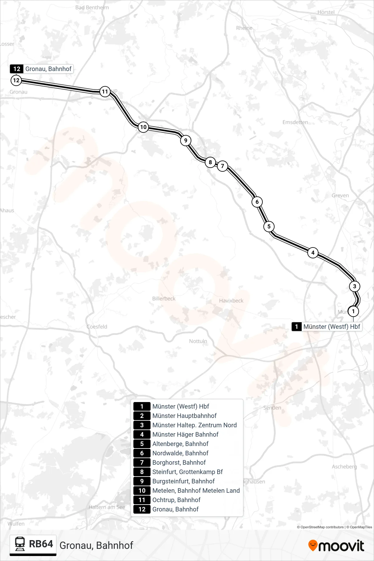 Linie RB64 (Bahn) Richtung Gronau, Bahnhof: Route und Haltestellen auf der Karte