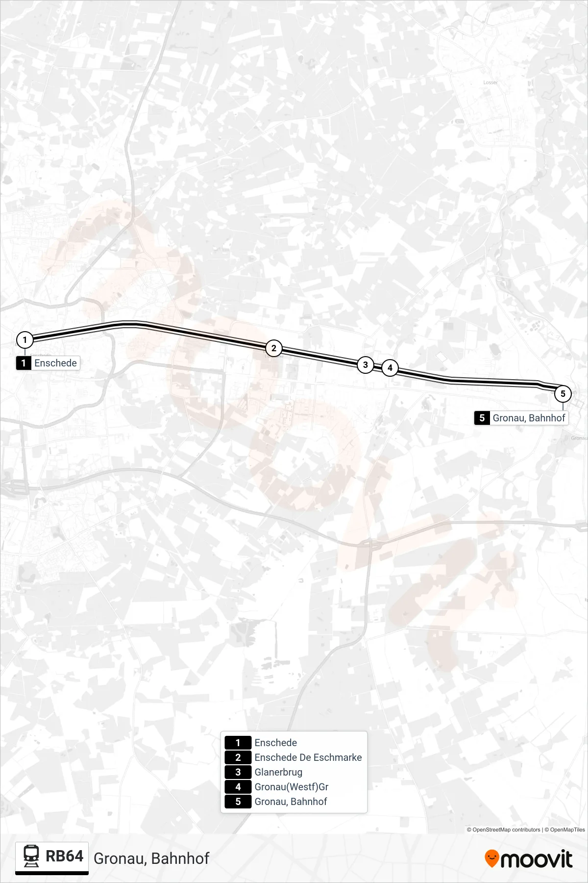 Linie RB64 (Bahn) Richtung Gronau, Bahnhof: Route und Haltestellen auf der Karte