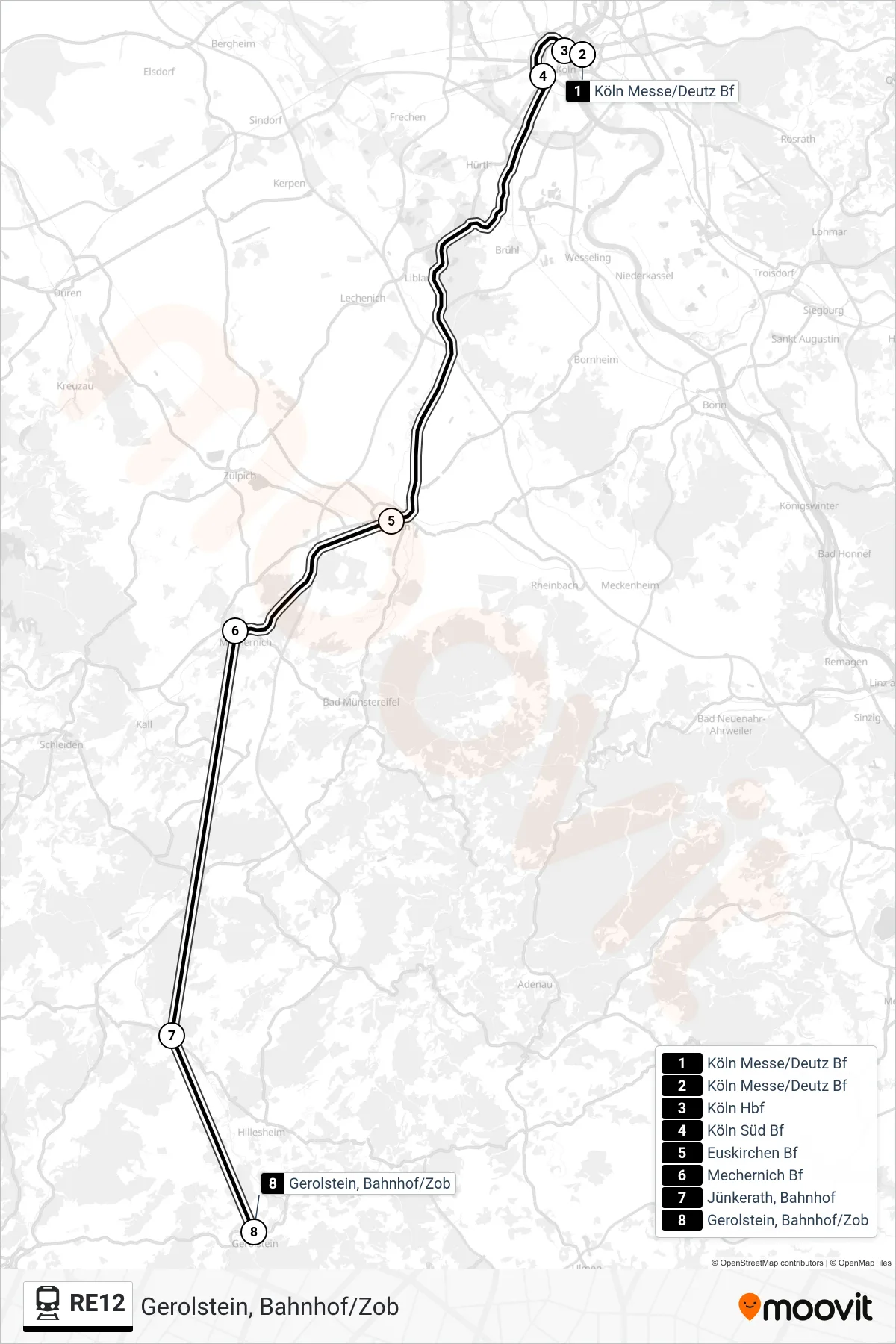 Linie RE12 (Bahn) Richtung Gerolstein, Bahnhof/Zob: Route und Haltestellen auf der Karte