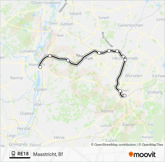 Поезд RE18: карта маршрута