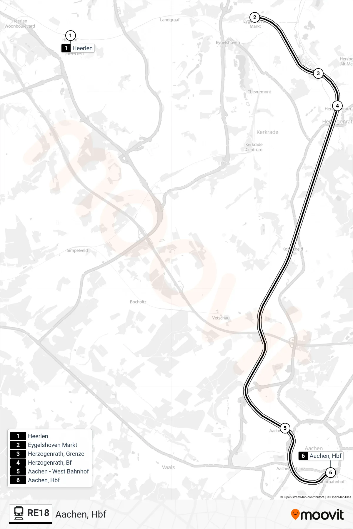 Linie RE18 (Bahn) Richtung Aachen, Hbf: Route und Haltestellen auf der Karte