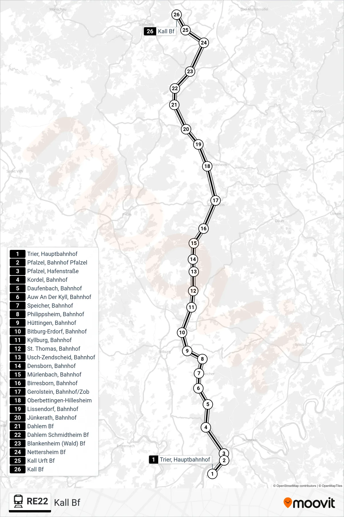 Linie RE22 (Bahn) Richtung Kall Bf: Route und Haltestellen auf der Karte