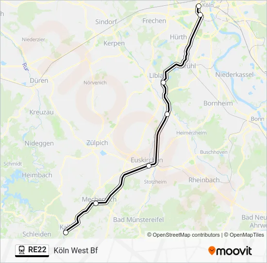 Поезд RE22: карта маршрута