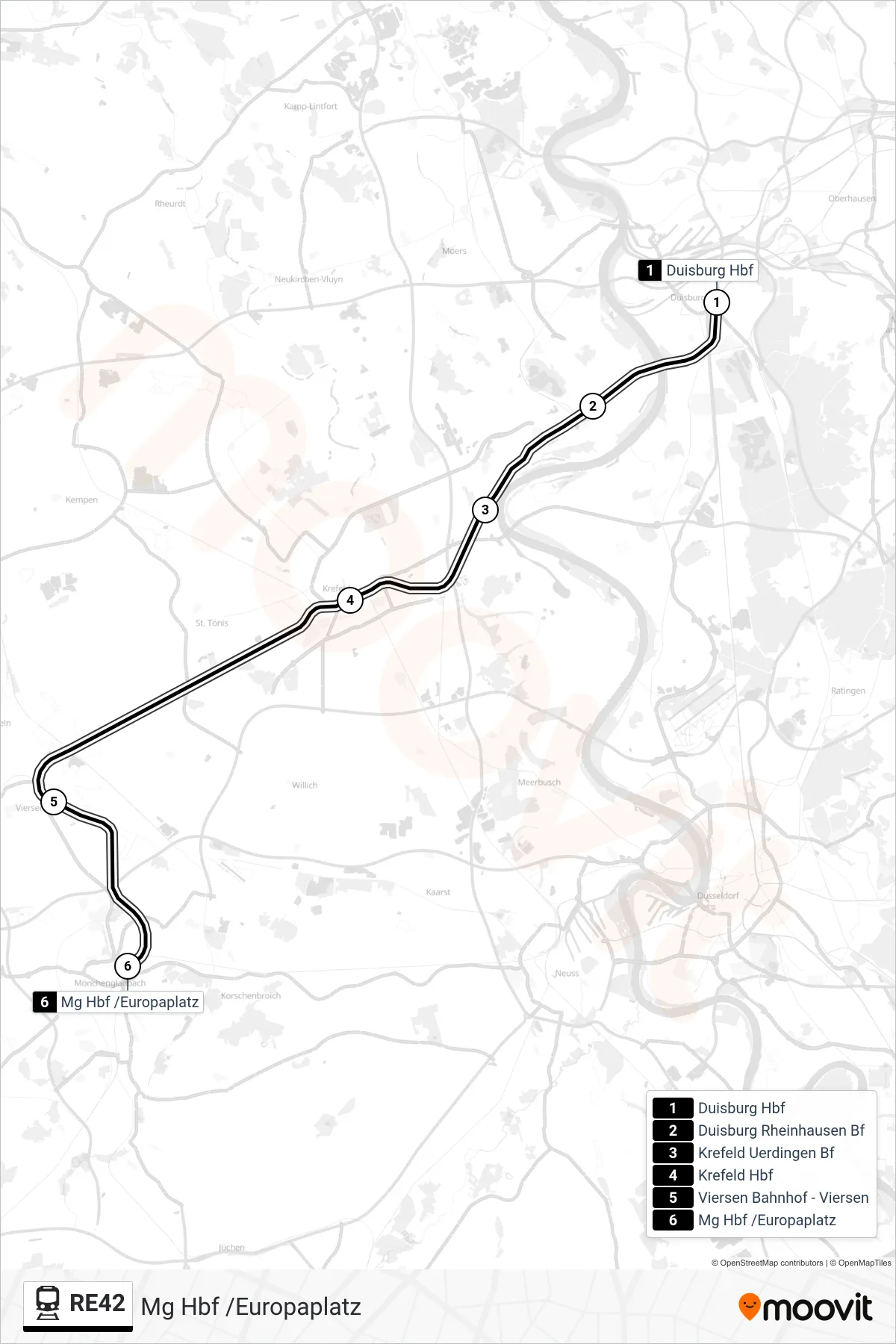 RE42 train Line (Mg Hbf /Europaplatz) route and stops on a map