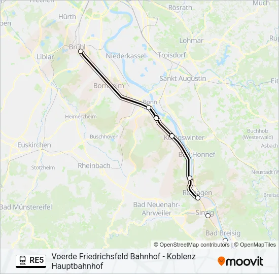 Поезд RE5: карта маршрута
