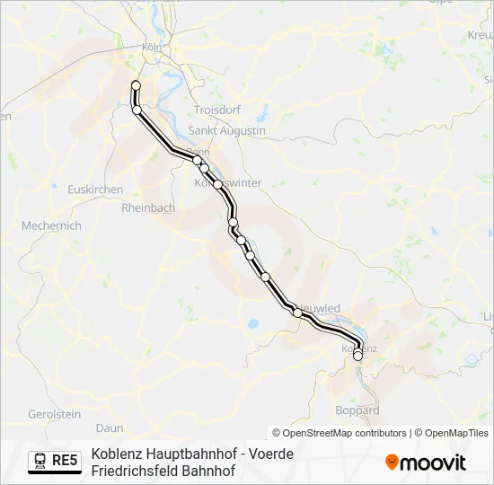 Поезд RE5: карта маршрута