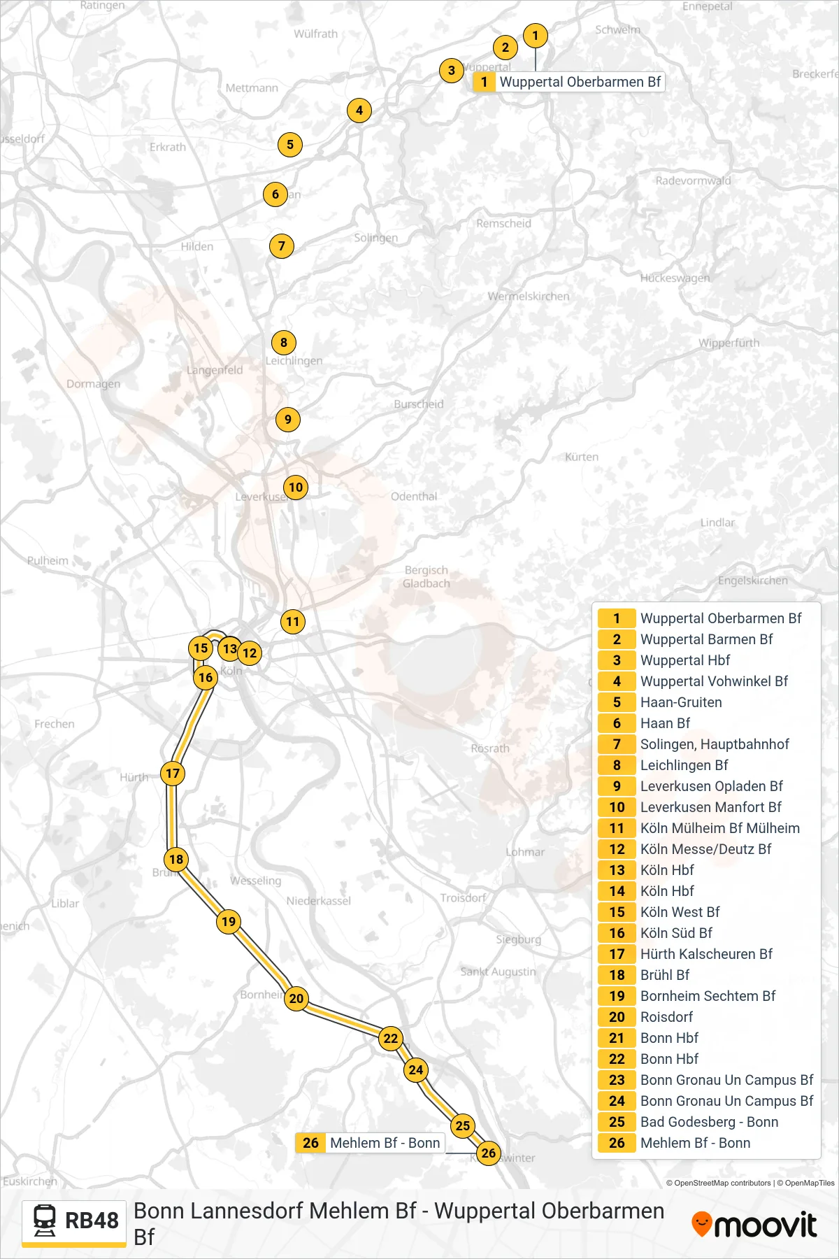 Linie RB48 (Bahn) Richtung Bonn Lannesdorf Mehlem Bf: Route und Haltestellen auf der Karte