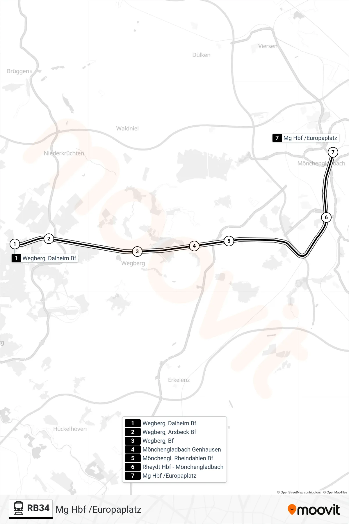 Linie RB34 (Bahn) Richtung Mg Hbf /Europaplatz: Route und Haltestellen auf der Karte