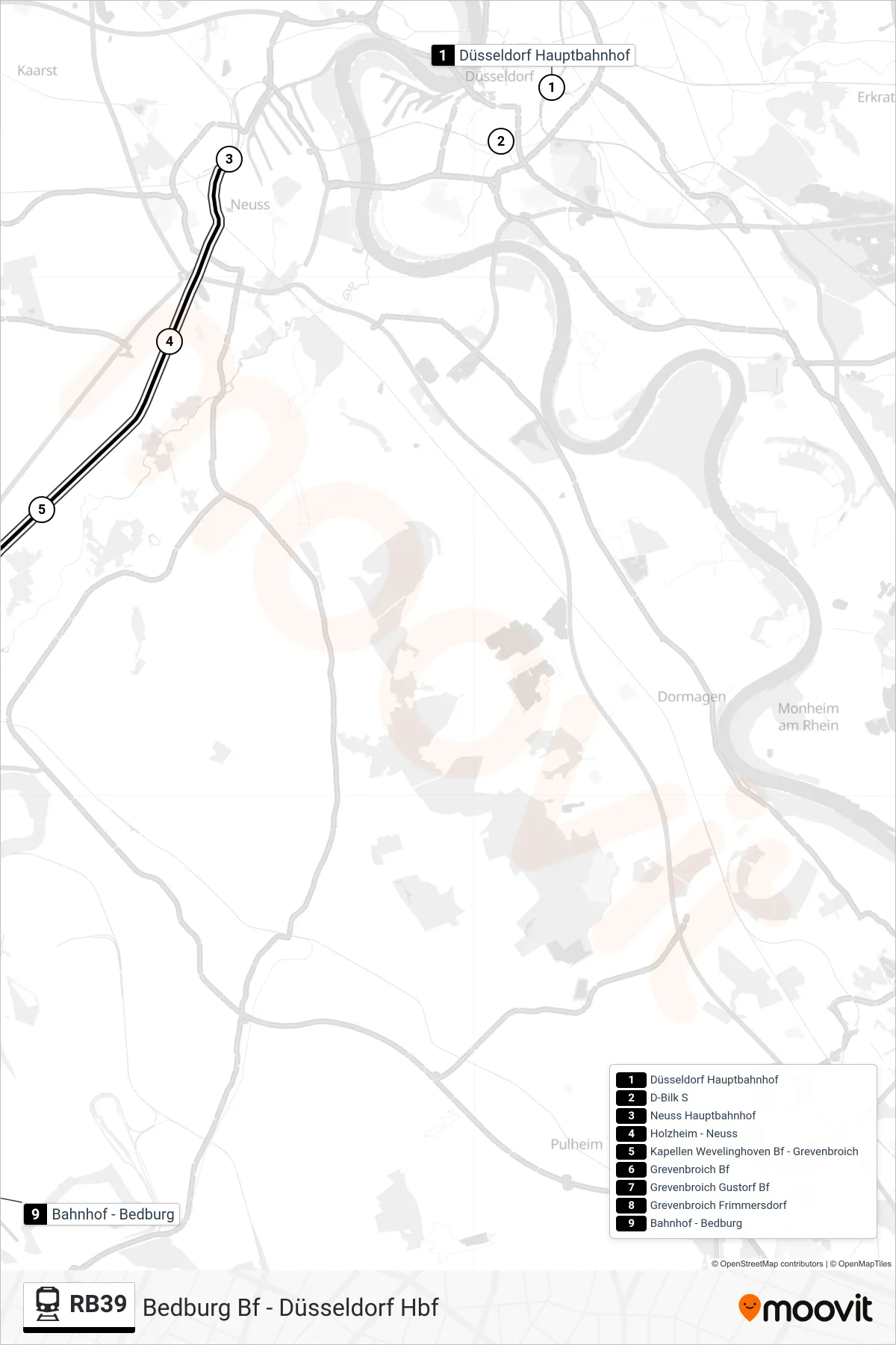 Linie RB39 (Bahn) Richtung Bedburg Bf: Route und Haltestellen auf der Karte