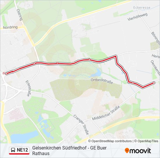 NE12 bus Line Map