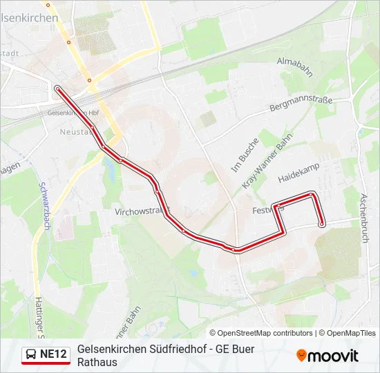 NE12 Bus Line Map