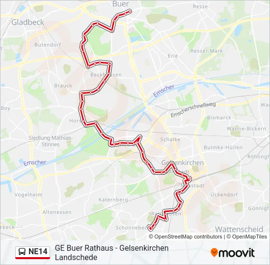 NE14 Bus Line Map