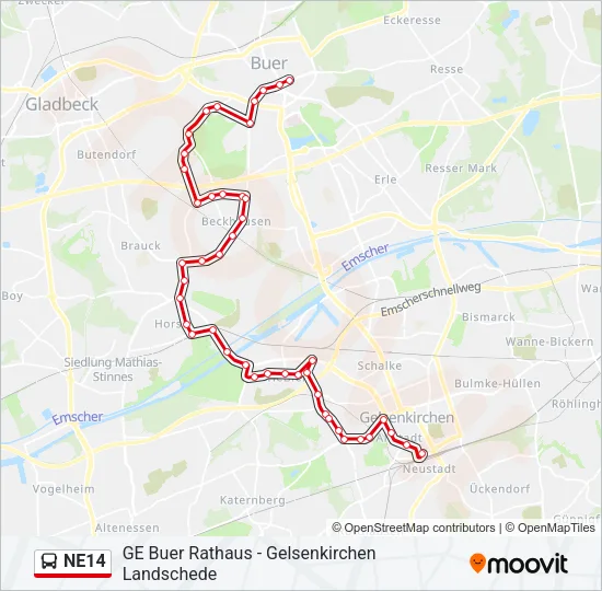 NE14 Bus Line Map