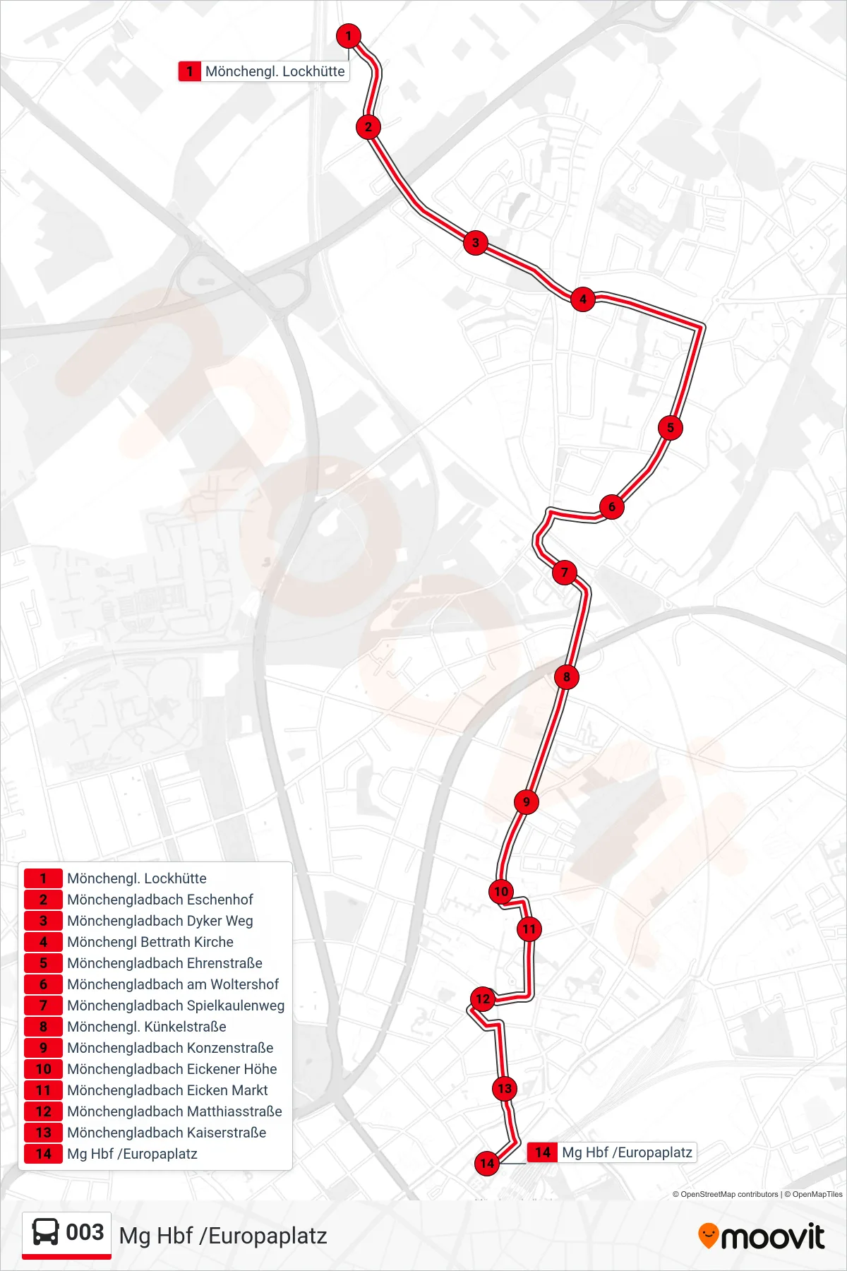 Linie 003 (Bus) Richtung Mg Hbf /Europaplatz: Route und Haltestellen auf der Karte