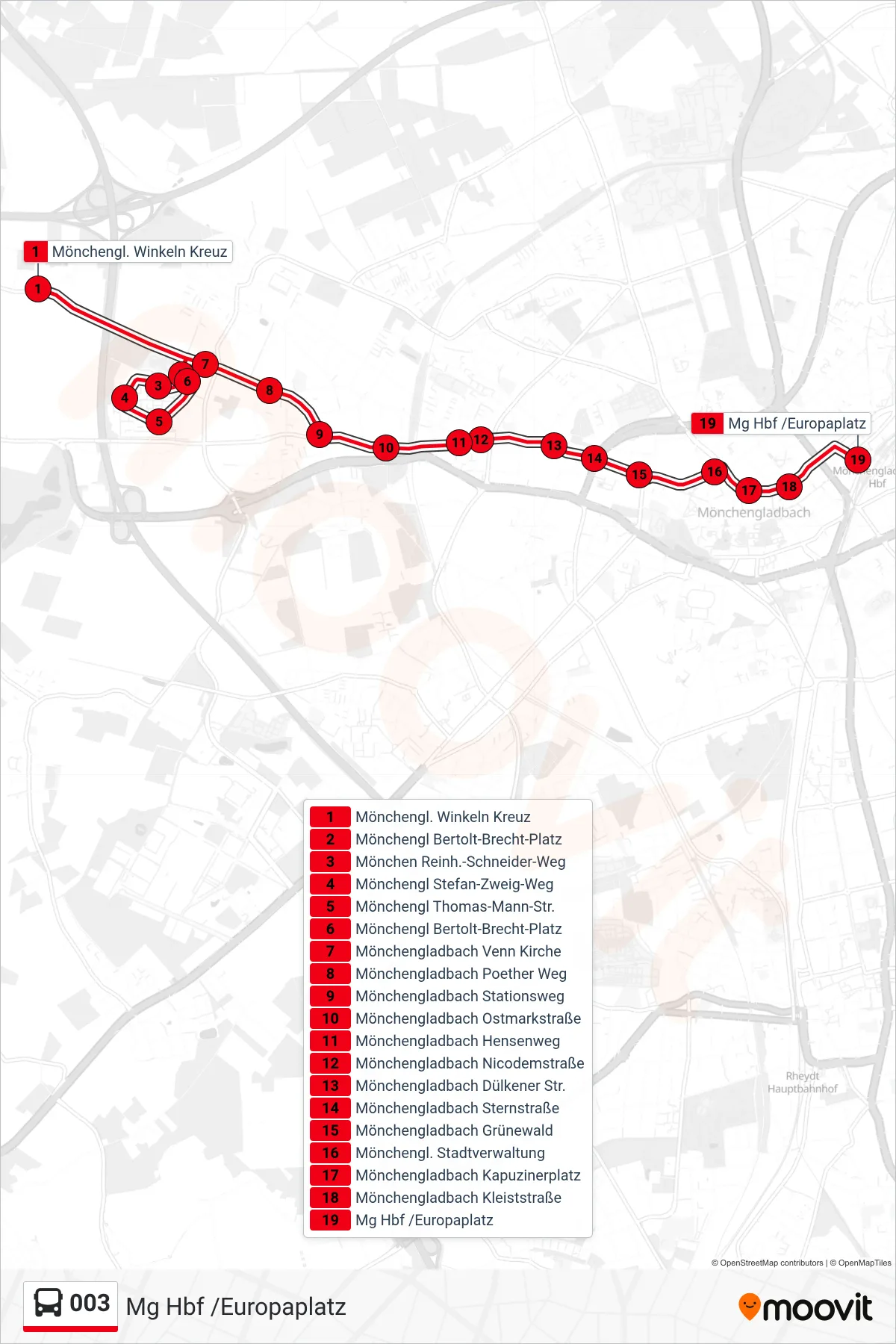 Linie 003 (Bus) Richtung Mg Hbf /Europaplatz: Route und Haltestellen auf der Karte
