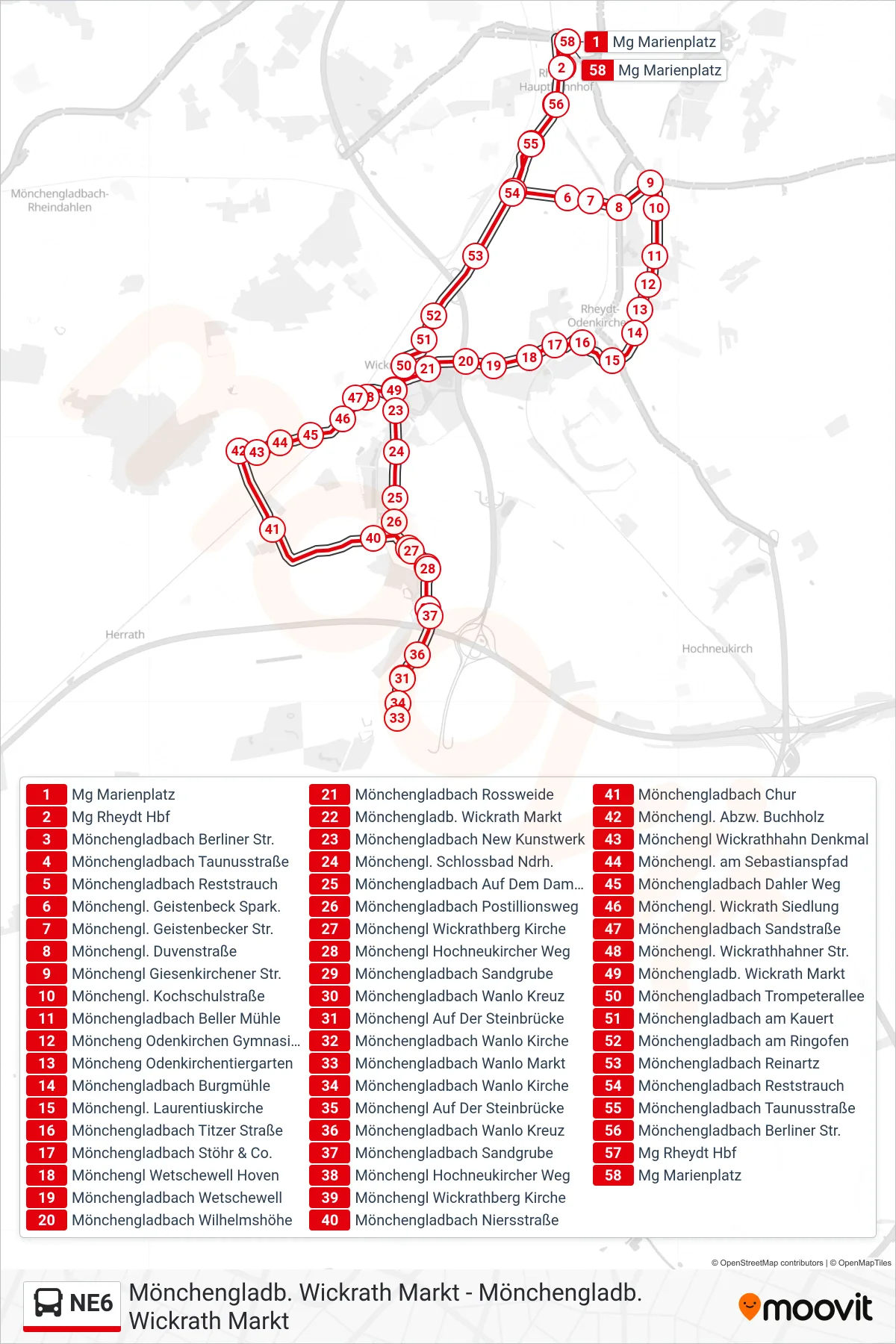 Linie NE6 (Bus) Richtung Mg Marienplatz: Route und Haltestellen auf der Karte
