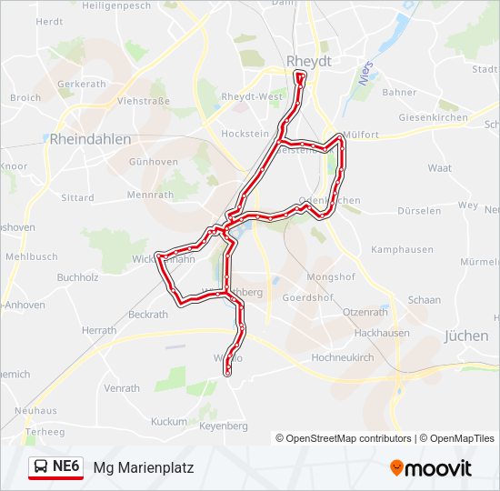 Автобус NE6: карта маршрута