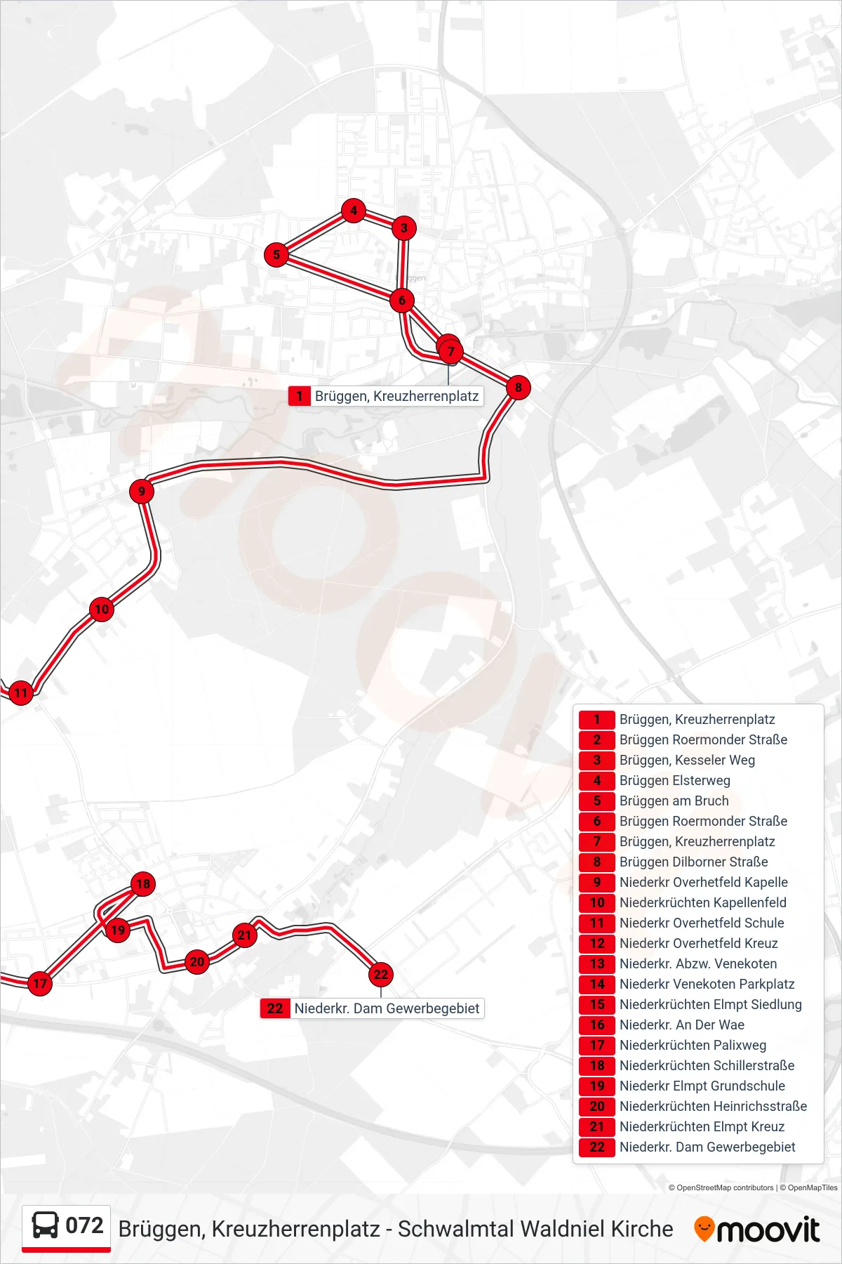 Linie 072 (Bus) Richtung Niederkr. Dam Gewerbegebiet: Route und Haltestellen auf der Karte