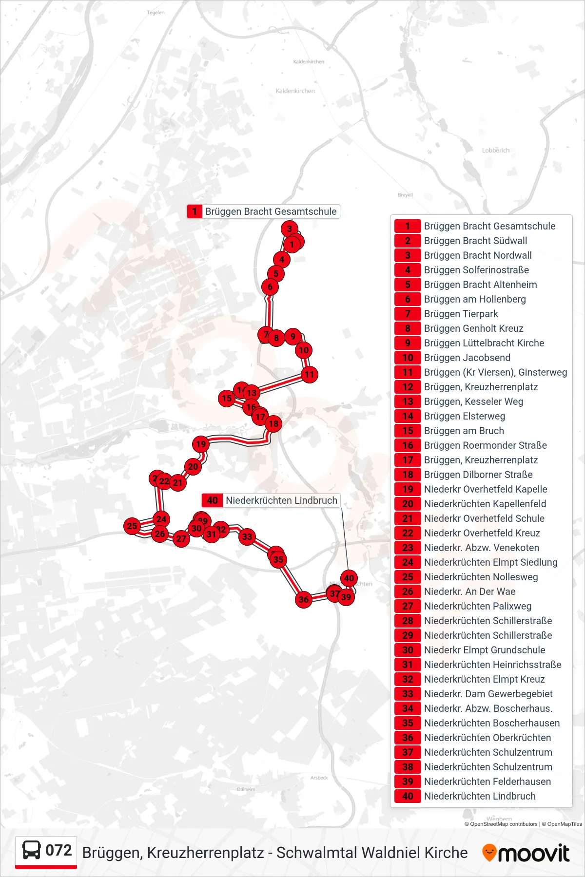 Linie 072 (Bus) Richtung Niederkrüchten Lindbruch: Route und Haltestellen auf der Karte
