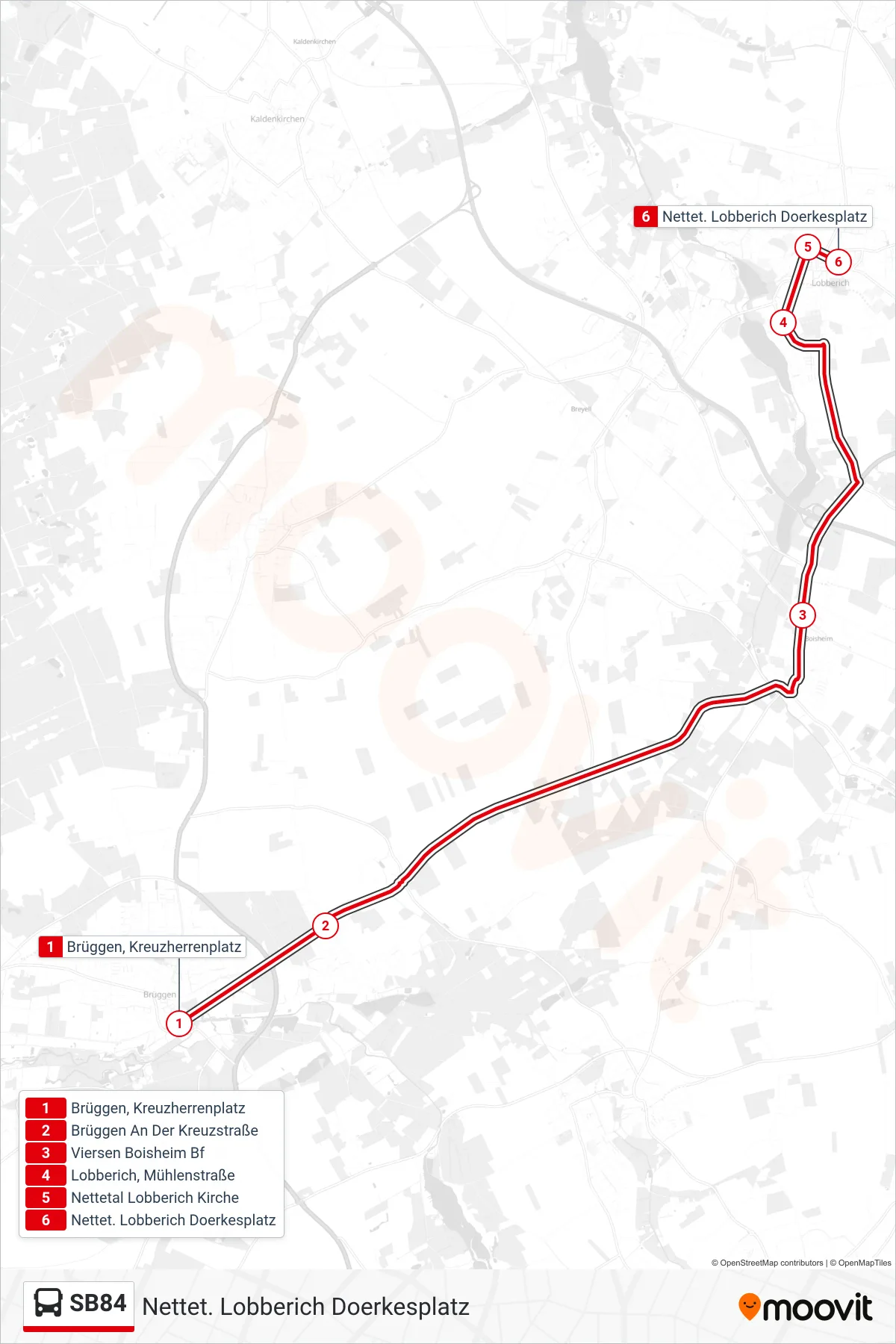 SB84 bus Line (Nettet. Lobberich Doerkesplatz) route and stops on a map