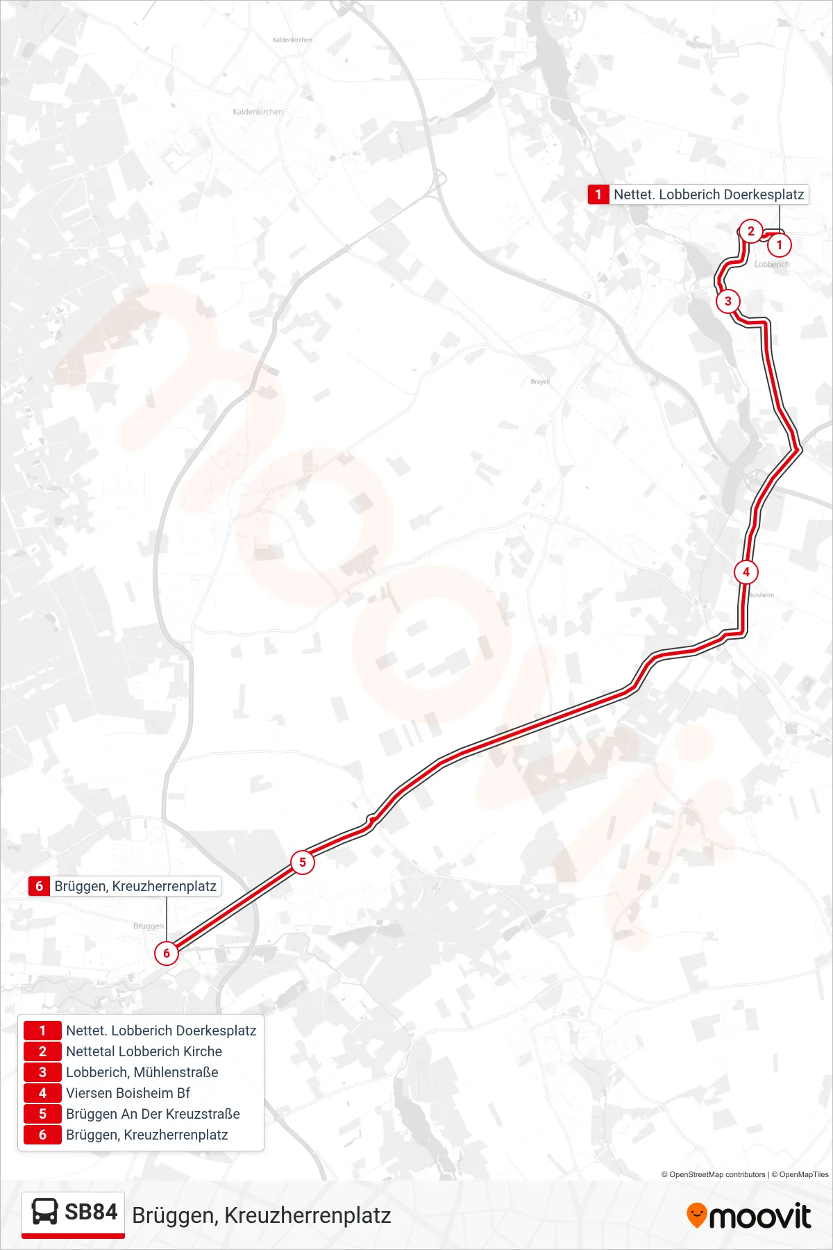 Linie SB84 (Bus) Richtung Brüggen, Kreuzherrenplatz: Route und Haltestellen auf der Karte