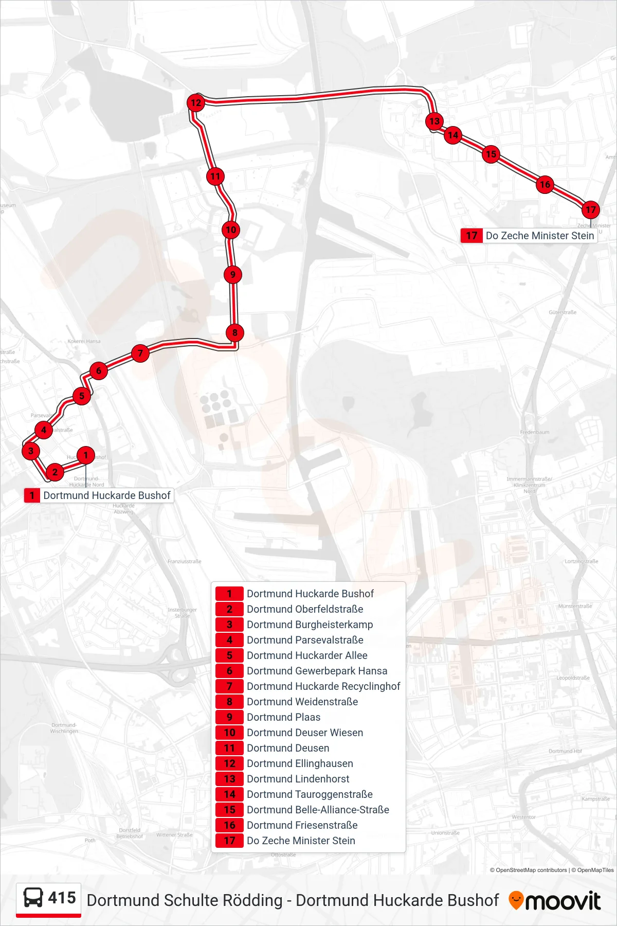415 bus Line (Do Zeche Minister Stein) route and stops on a map