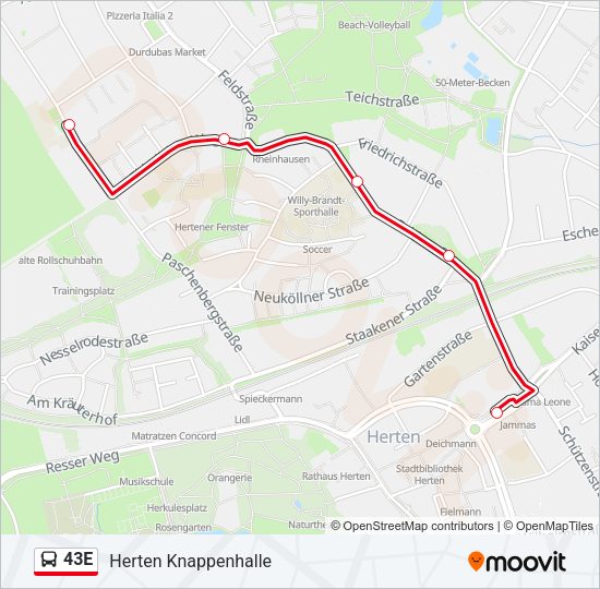 Автобус 43E: карта маршрута