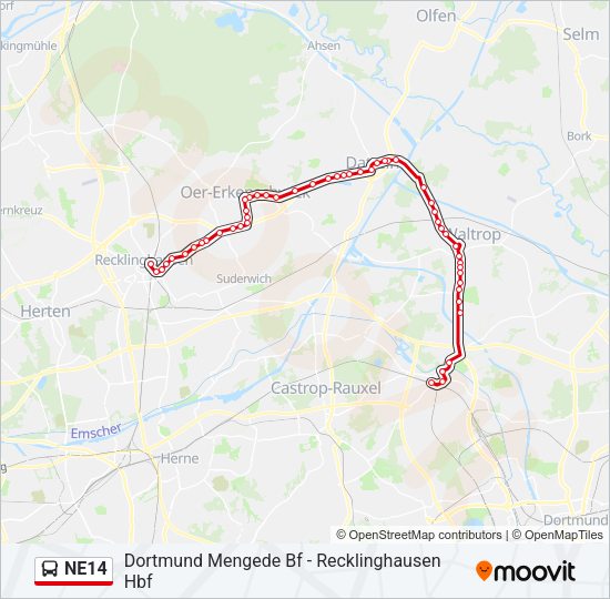 Автобус NE14: карта маршрута